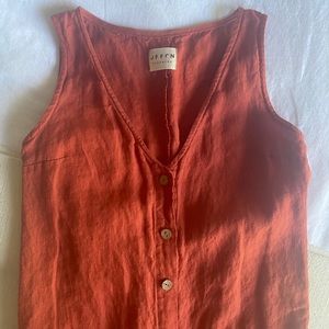 Off On Linen 100% Linen Jumpsuit Romper Rust Color